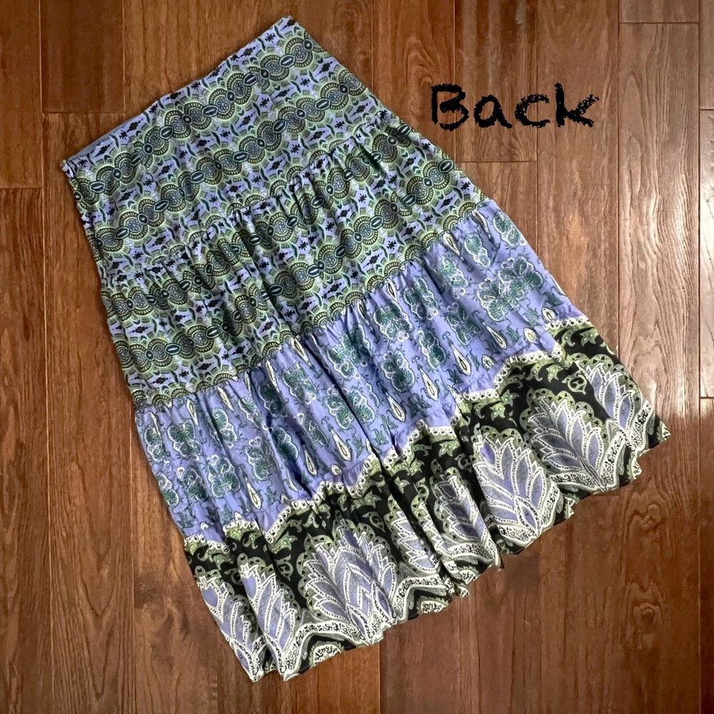 Marshall Fields Bohemian Blue Green Silk Skirt Boho Artsy Flowy - Picture 8 of 10
